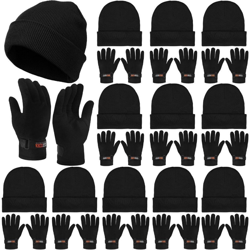 Winter Beanie Gloves Set Knit Fleece Cozy Warm Unisex Bulk Gift Pack
